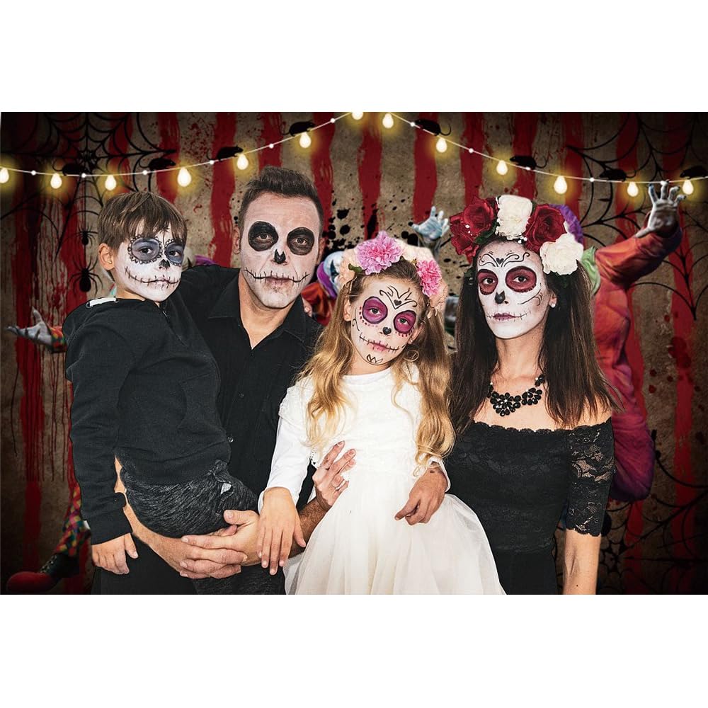 Renaiss 7x5ft Halloween Evil Clown Backdrop Horror Circus Scary Carnival Halloween Background Blood Handprint Spiderweb Trunk or Treat Birthday Party Decors Clown Circus Halloween Photo Booth Props - Image 5