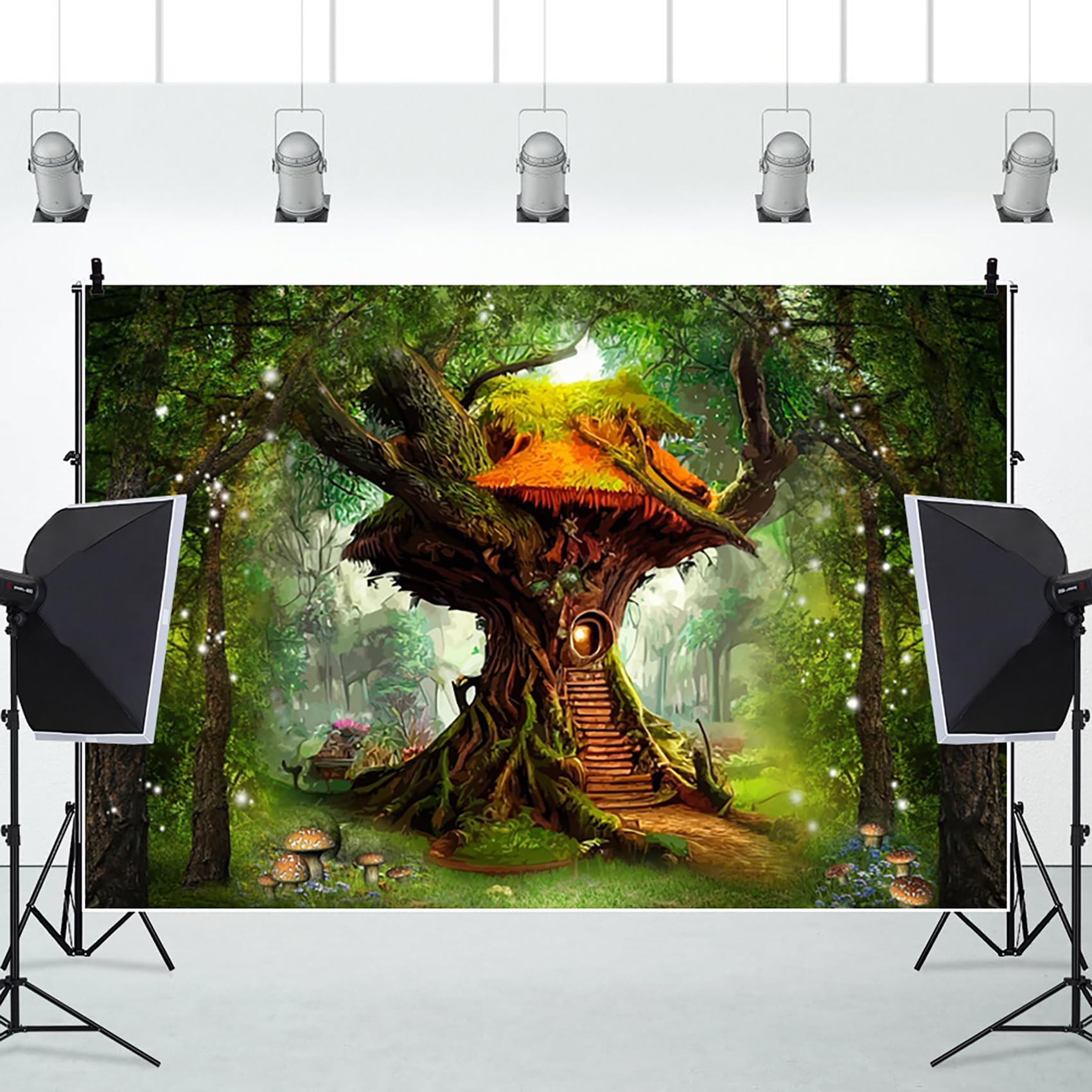 Renaiss 7x5ft Magic Tree House Backdrop Elf House Fairy Tale Princess Enchanted Wonderland Forest Photography Backgrounds Mushroom Girls Birthday Artistic Portrait Photoshoot Video Studio Props - Image 3