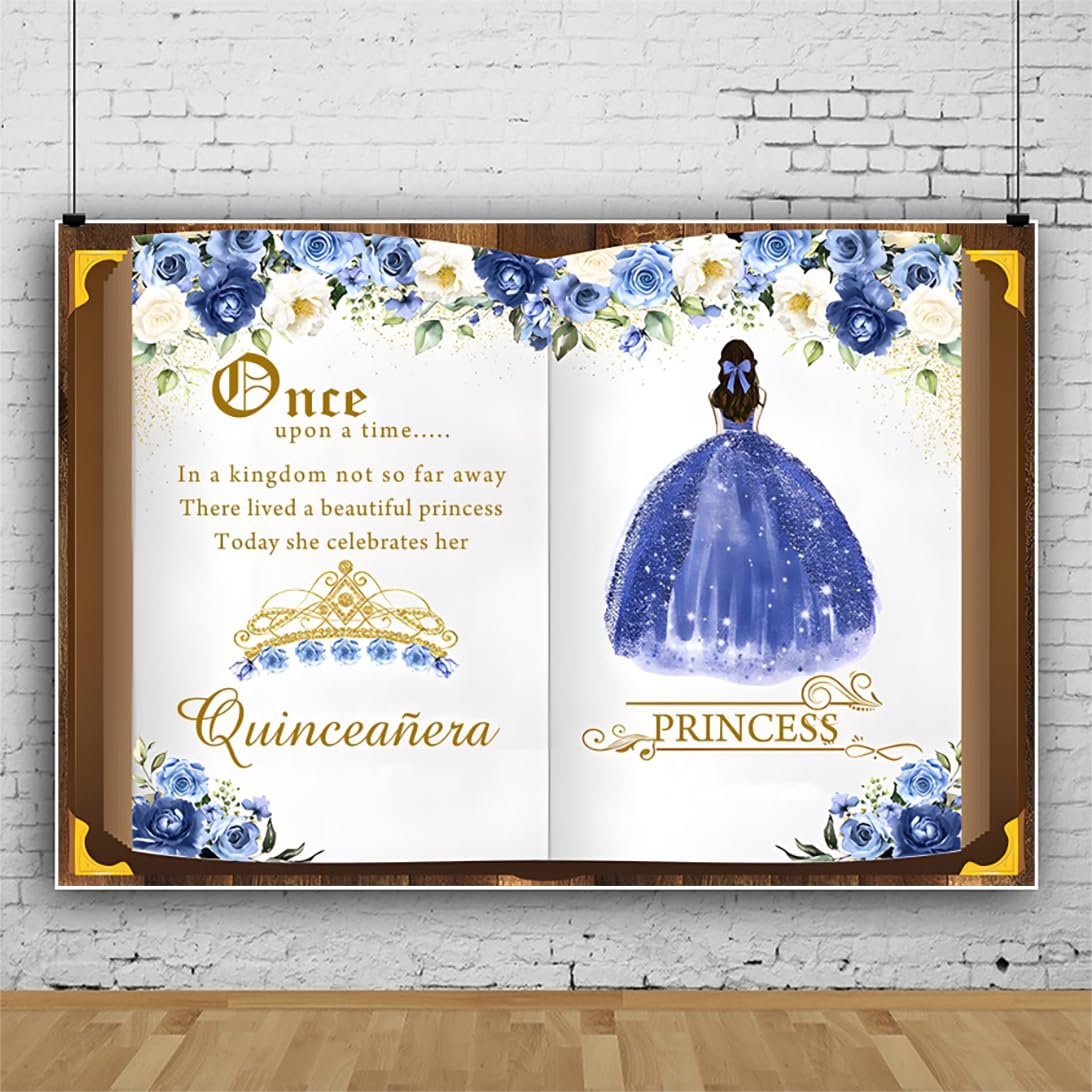 Renaiss 7x5ft Quinceañera Backdrop Fairy Tale Books Mis Quince 15 Anos Photography Background Once Upon A Time Blue Storybook Princess Girls 15th Birthday Party Decors Magic Book Photo Booth Props - Image 3