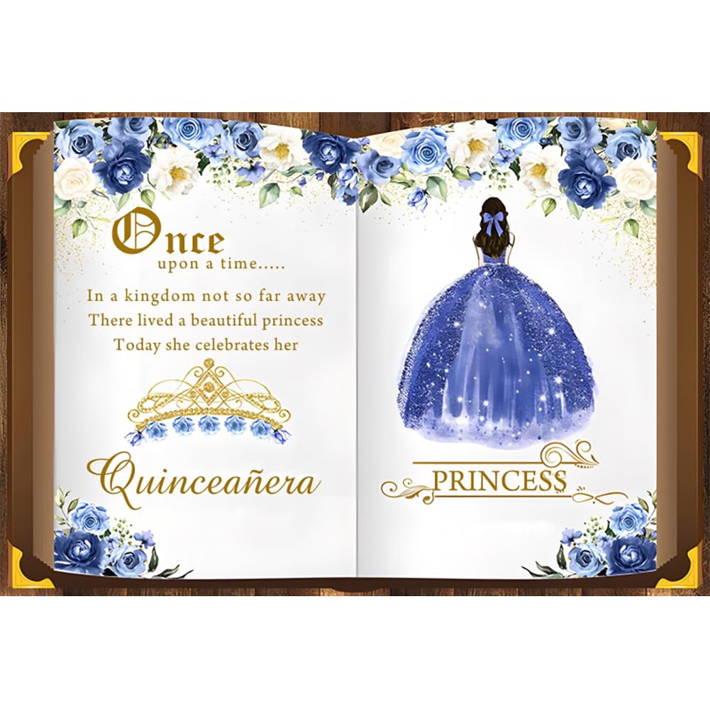 Renaiss 7x5ft Quinceañera Backdrop Fairy Tale Books Mis Quince 15 Anos Photography Background Once Upon A Time Blue Storybook Princess Girls 15th Birthday Party Decors Magic Book Photo Booth Props - Image 5