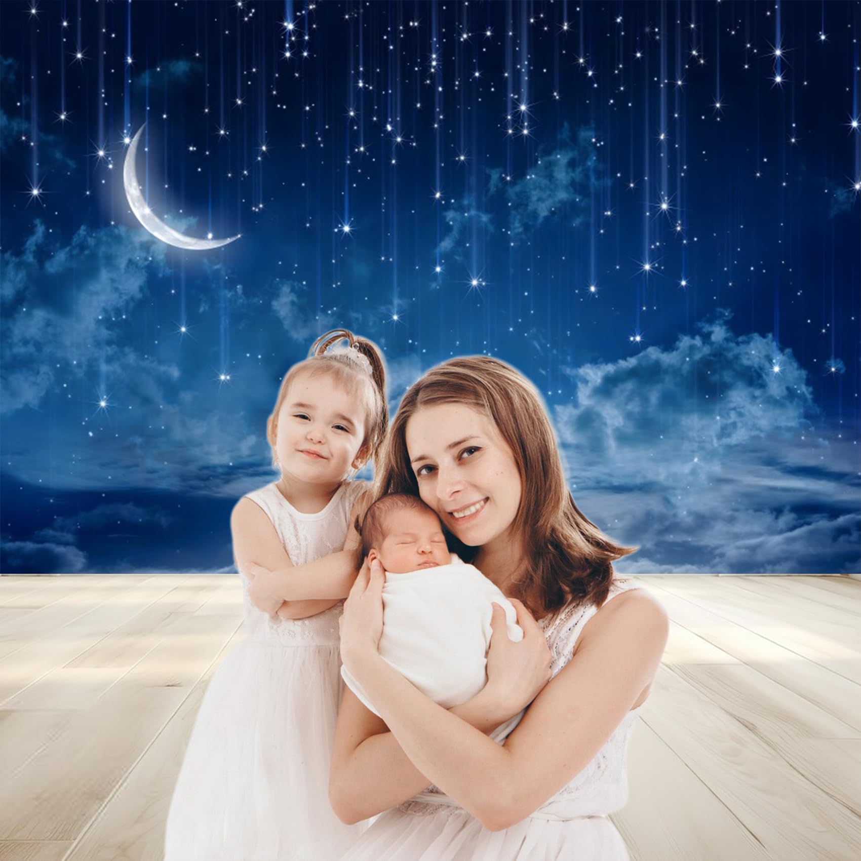 Renaiss 7x5ft Shooting Star Backdrop Blue Galaxy Starburst Curved Moon Background Cosmic Nebula Constellation Celestial Photo Backdrop Twinkle Star Meteor Baby Shower Kids Birthday Party Supplies - Image 4