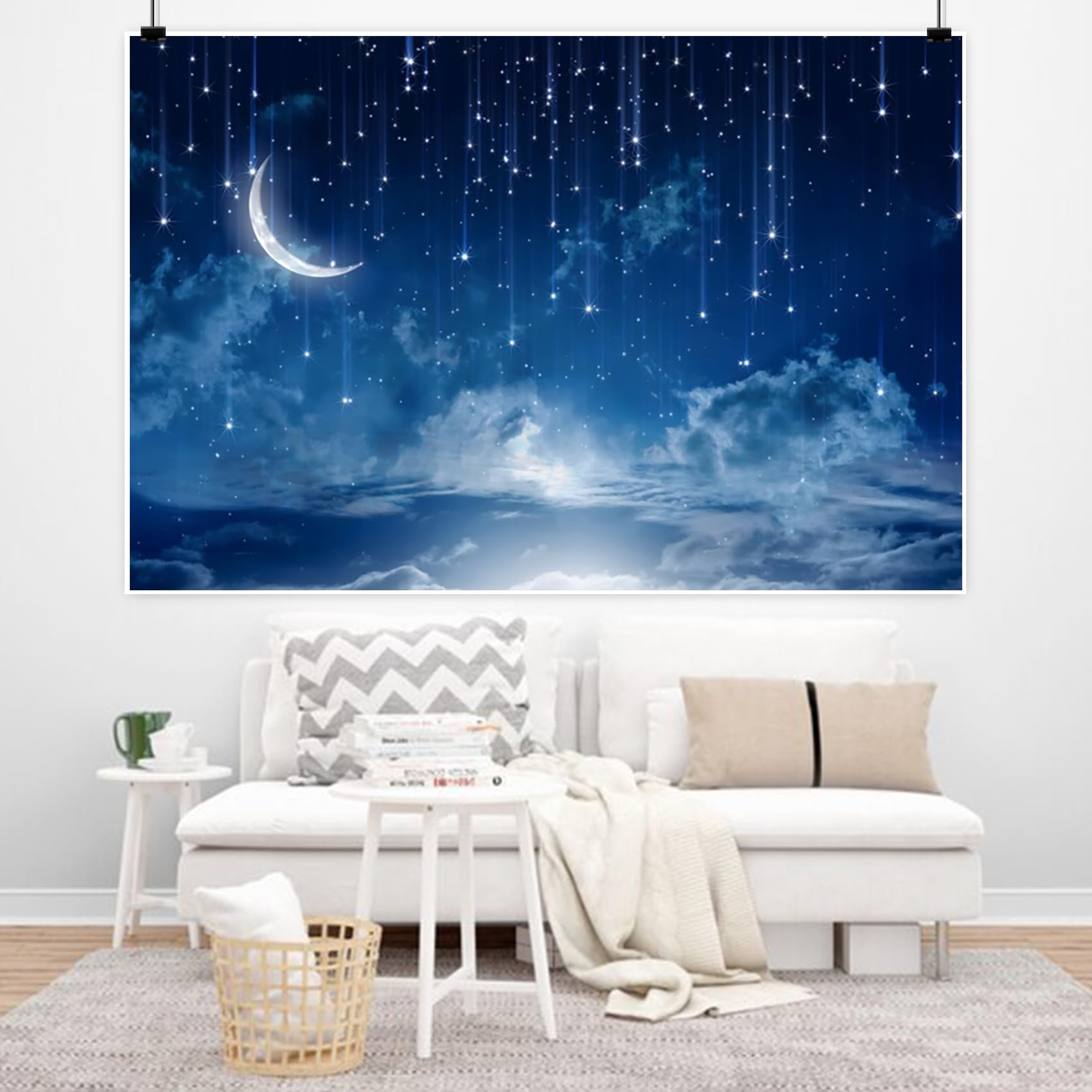 Renaiss 7x5ft Shooting Star Backdrop Blue Galaxy Starburst Curved Moon Background Cosmic Nebula Constellation Celestial Photo Backdrop Twinkle Star Meteor Baby Shower Kids Birthday Party Supplies - Image 5