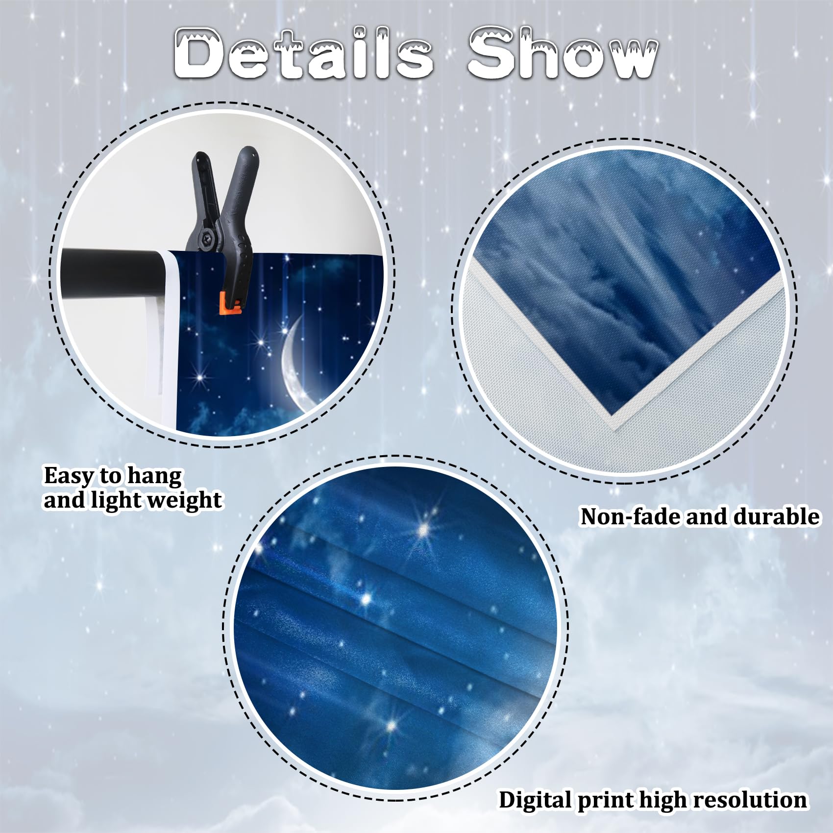 Renaiss 7x5ft Shooting Star Backdrop Blue Galaxy Starburst Curved Moon Background Cosmic Nebula Constellation Celestial Photo Backdrop Twinkle Star Meteor Baby Shower Kids Birthday Party Supplies - Image 6