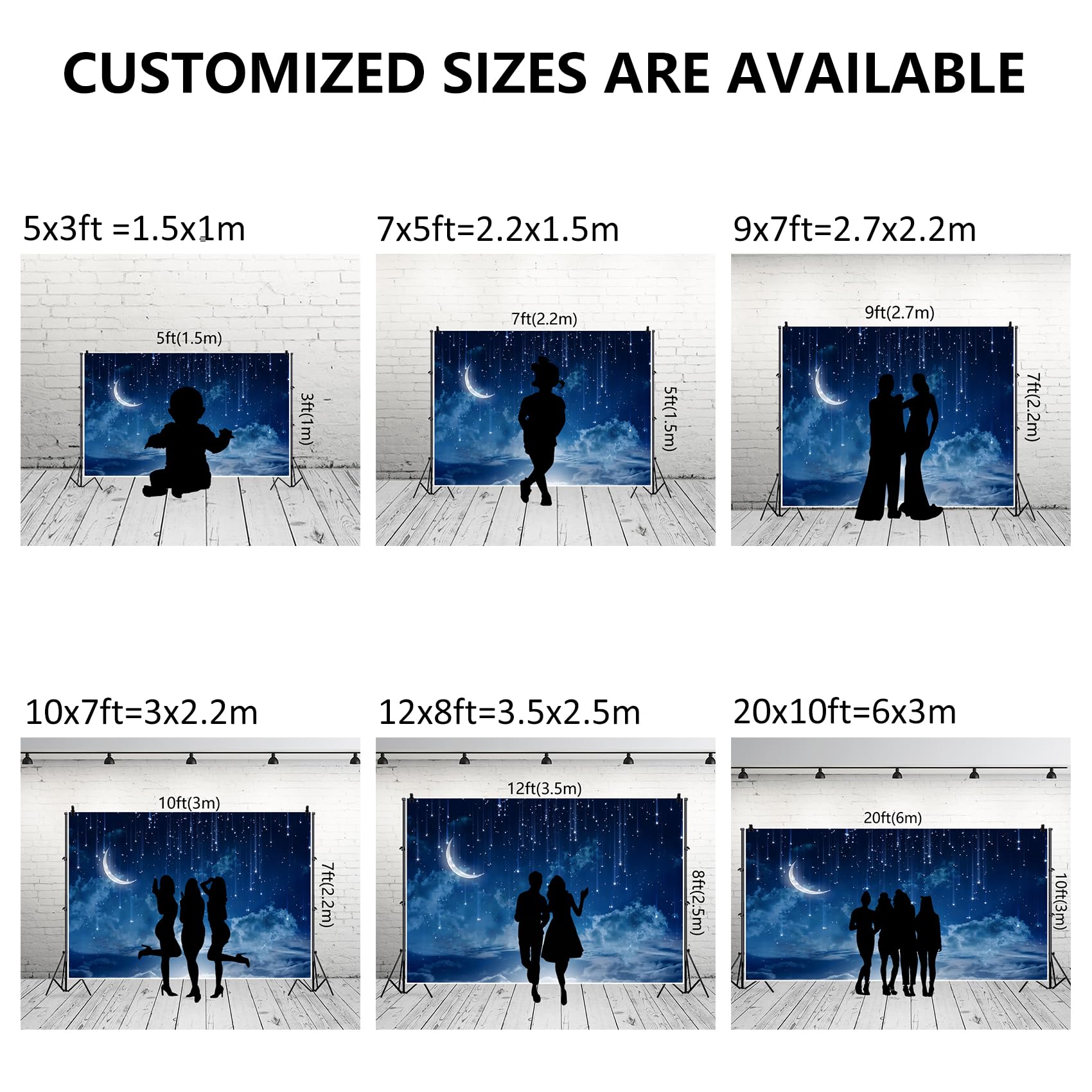 Renaiss 7x5ft Shooting Star Backdrop Blue Galaxy Starburst Curved Moon Background Cosmic Nebula Constellation Celestial Photo Backdrop Twinkle Star Meteor Baby Shower Kids Birthday Party Supplies - Image 7