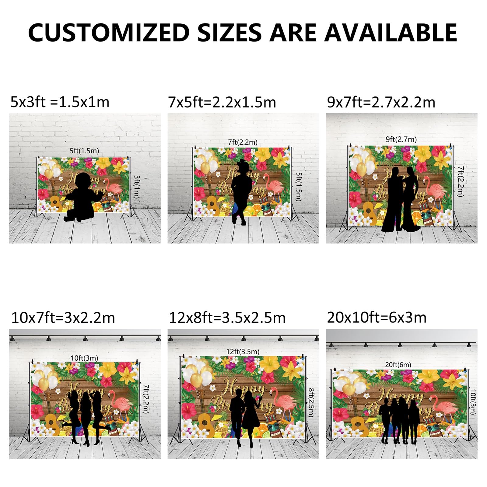 Renaiss 7x5ft Summer Happy Birthday Backdrops Hawaiian Tropical Flamingo Floral Palm Leaves Photo Backgrounds Wooden Colorful Flower Themed Happy Birthday Sign Decorations Supplies - Image 7