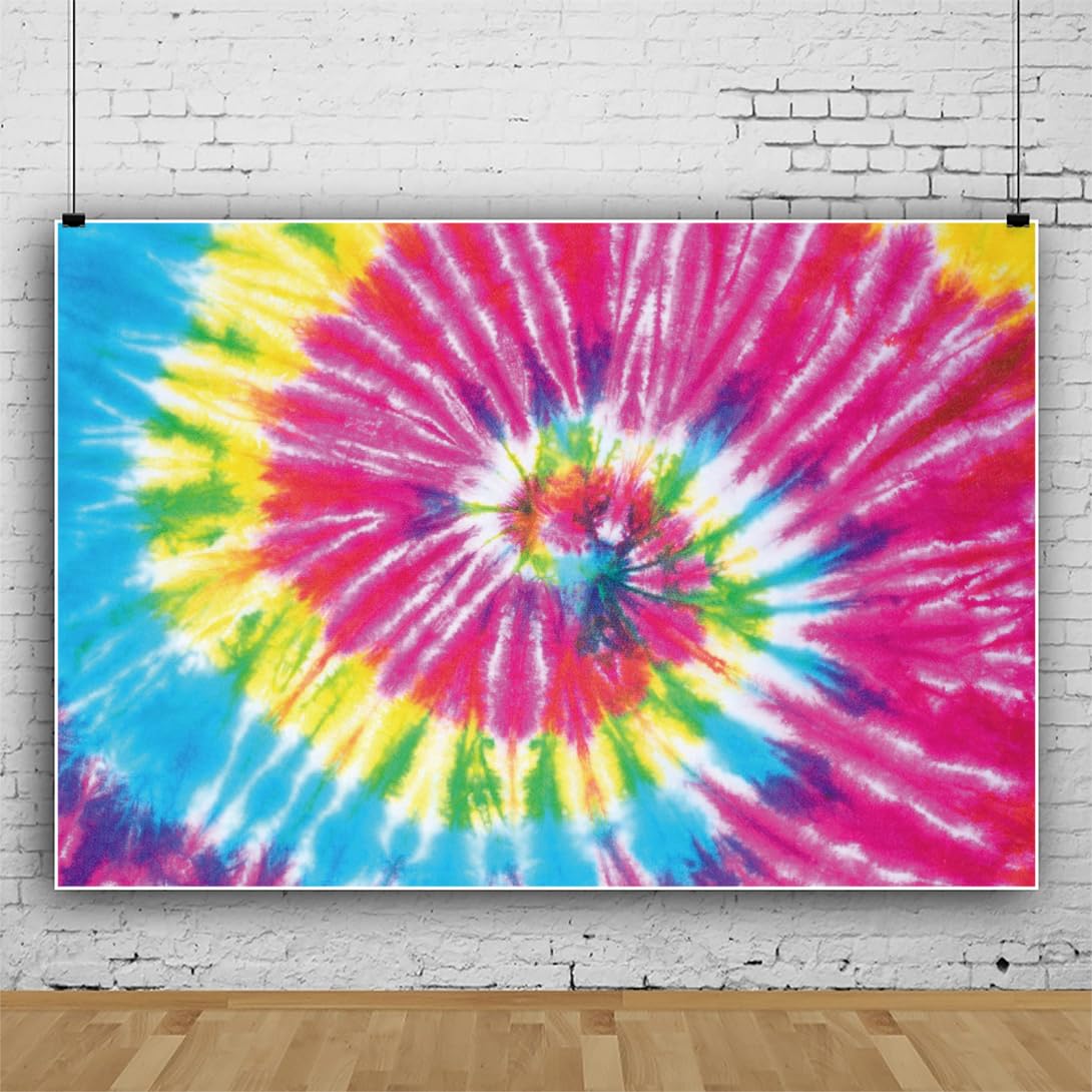 Renaiss 7x5ft Tie Dye Backdrop Colorful Spiral Psychedelic Peace Love Groovy Photography Background Rainbow LGBT Banner 60s 70s Hippie Tie Dye Theme Kids Birthday Party Decor Photo Booth Props - Image 3
