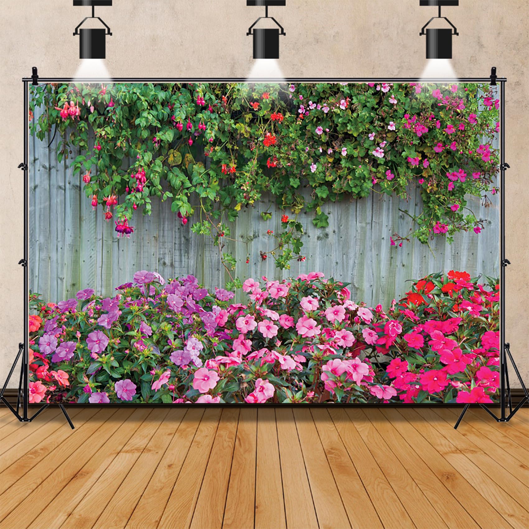 Renaiss 7x5ft Vibrant Garden Backdrop for Photoshoot Man Woman Kids Portrait Fuchsia Flowers Wood Floral Wall Photography Background Bridal Baby Shower Wedding Birthday Party Decors Photo Booth Props - Image 3