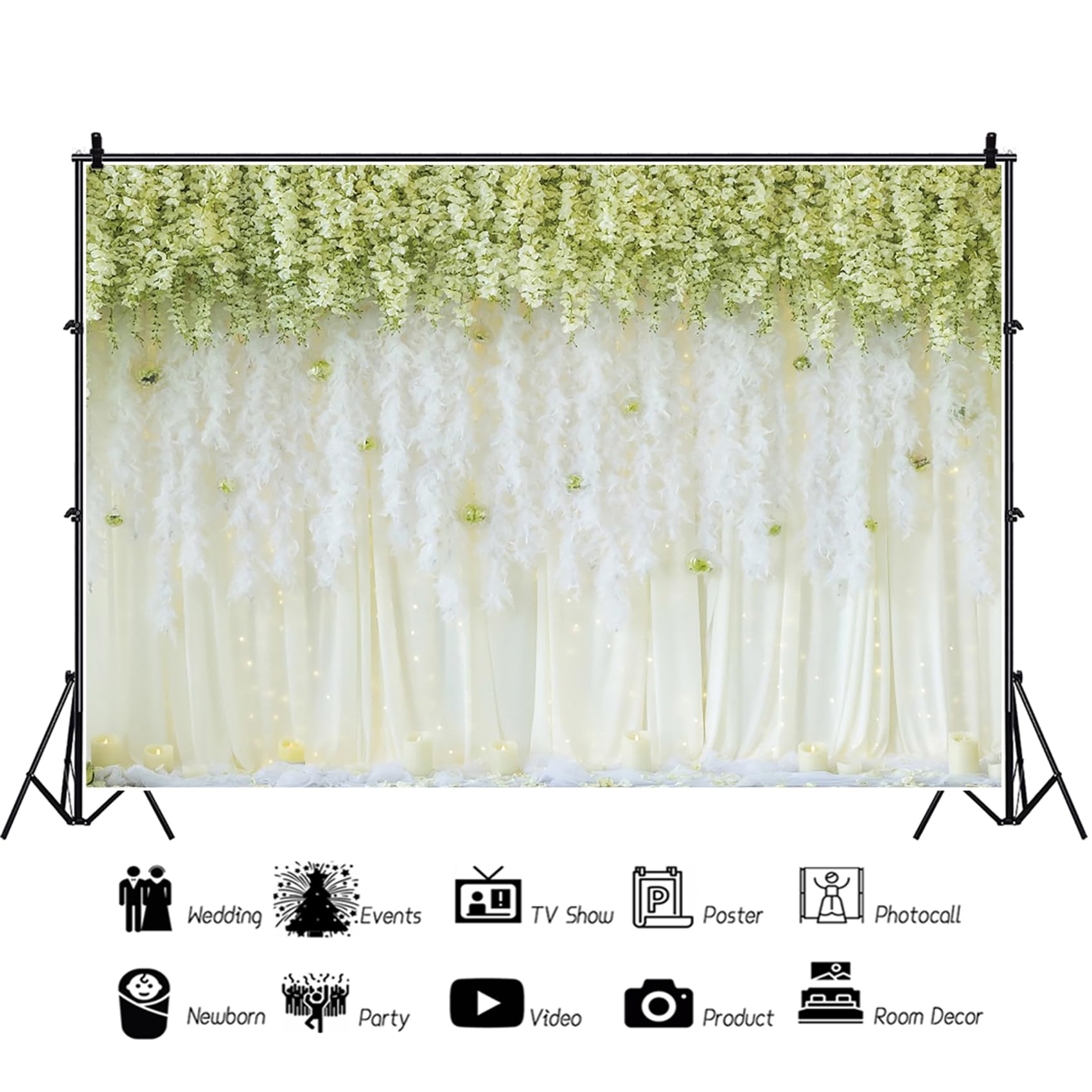 Renaiss 7x5ft Wedding Backdrop White Green Flowers Chiffon Wall Bridal Shower Photography Background Vinyl Anniversary Baby Shower Newborn Welcome Birthday Party Decors Photo Studio Booth Props - Image 3