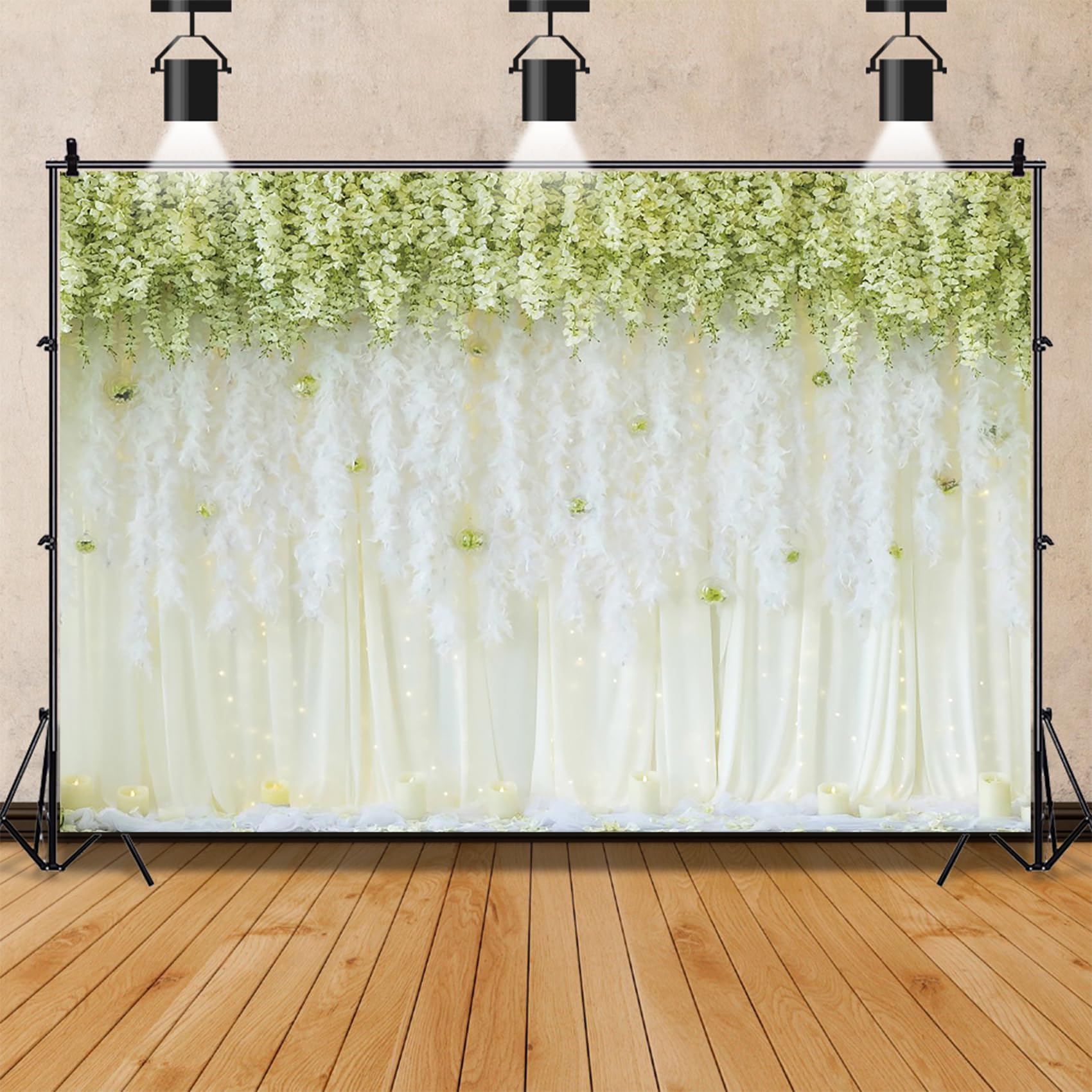 Renaiss 7x5ft Wedding Backdrop White Green Flowers Chiffon Wall Bridal Shower Photography Background Vinyl Anniversary Baby Shower Newborn Welcome Birthday Party Decors Photo Studio Booth Props - Image 4