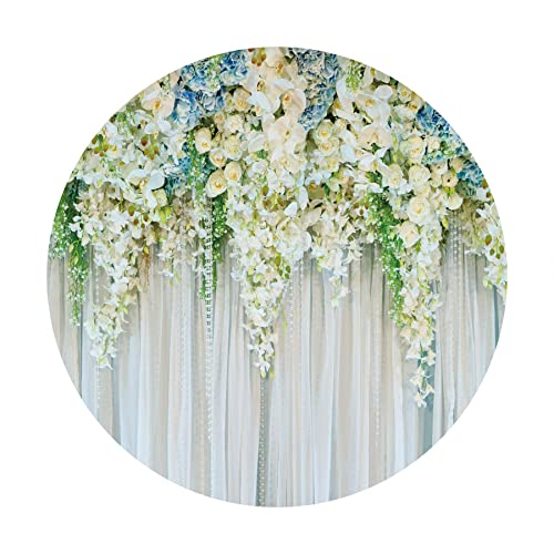 Renaiss 7x7ft Flower Wall Round Backdrop Cover White Chiffon Rose Orchid Bridal Shower Wedding Circle Photography Background Mother's Day Baby Shower Party Decors Arch Floral Photo Booth Props - Image 3