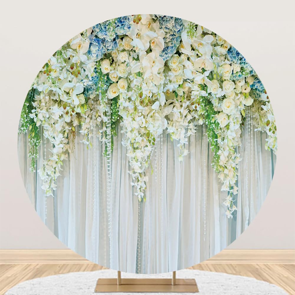 Renaiss 7x7ft Flower Wall Round Backdrop Cover White Chiffon Rose Orchid Bridal Shower Wedding Circle Photography Background Mother's Day Baby Shower Party Decors Arch Floral Photo Booth Props - Image 4