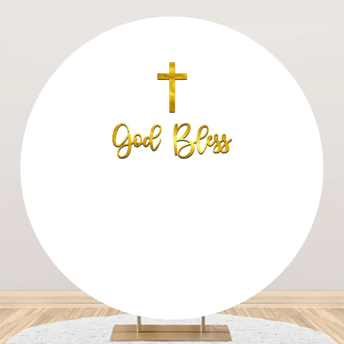 Renaiss 7x7ft God Bless Round White Backdrop Cover Gold Cross Mi Bautizo Baptism Circle Photography Background Holy Communion Christening Baby Shower Birthday Party Decors Arch Photo Booth Props - Image 4