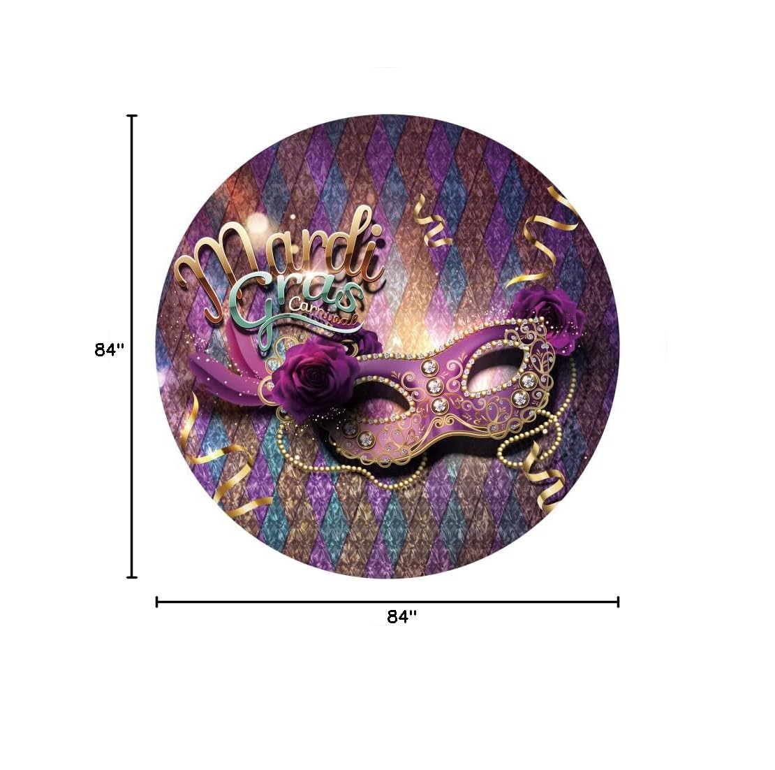 Renaiss 7x7ft Mardi Gras Round Backdrop Covers for Photoshoot Portrait Golden Purple Diamond Check Rose Mask Circle Photography Background Masquerade Carnival Dress-up Party Decor Photo Booth Prop - Image 8