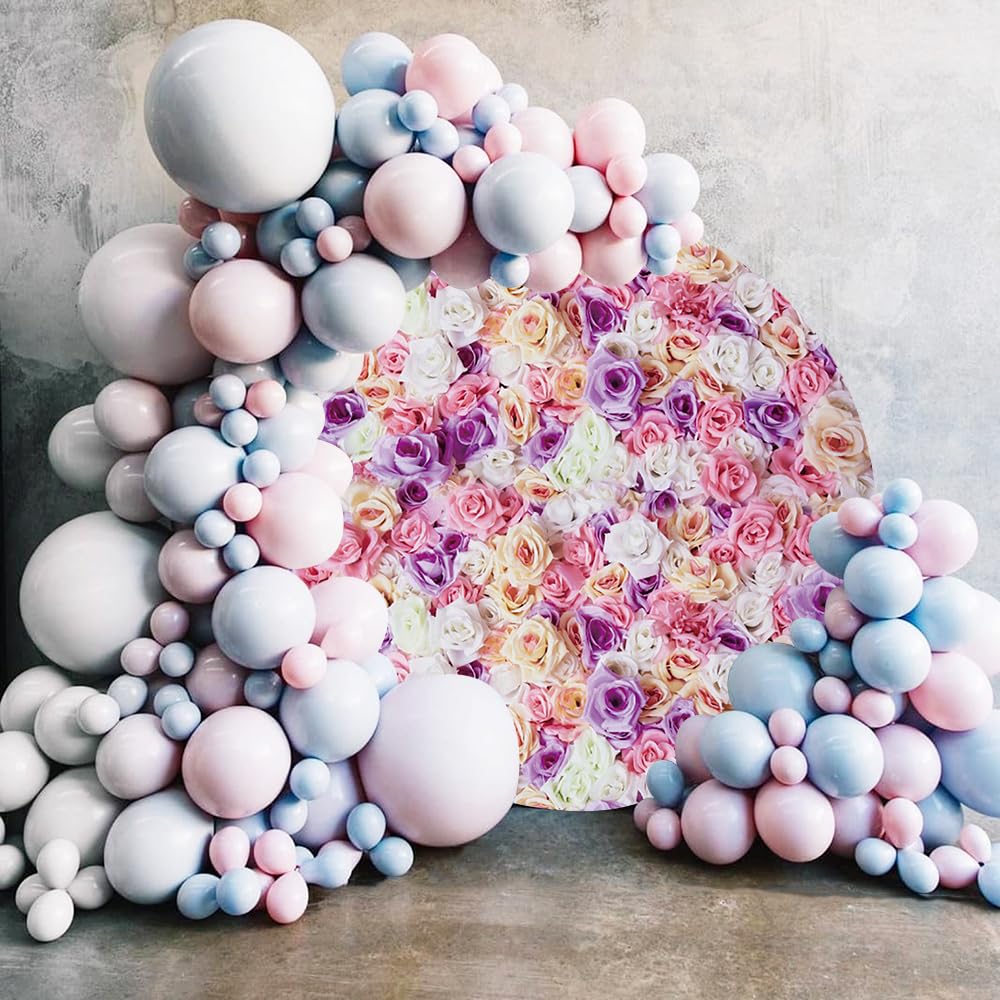 Renaiss 7x7ft Rose Flowers Round Backdrop Cover Pink Purple White Rose Wall Circle Photography Background Wedding Bridal Shower Baby Shower Girls Birthday Party Decor Floral Arch Photo Booth Props - Image 3