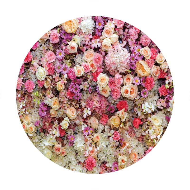 Renaiss 7x7ft Rose Round Backdrop Cover for Photoshoot Girl Woman Portrait Carnation Daisy Pink Floral Circle Photography Background Wedding Bridal Shower Mother's Day Party Decor Photo Booth Prop - Image 4