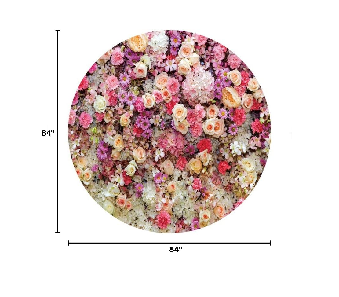 Renaiss 7x7ft Rose Round Backdrop Cover for Photoshoot Girl Woman Portrait Carnation Daisy Pink Floral Circle Photography Background Wedding Bridal Shower Mother's Day Party Decor Photo Booth Prop - Image 8