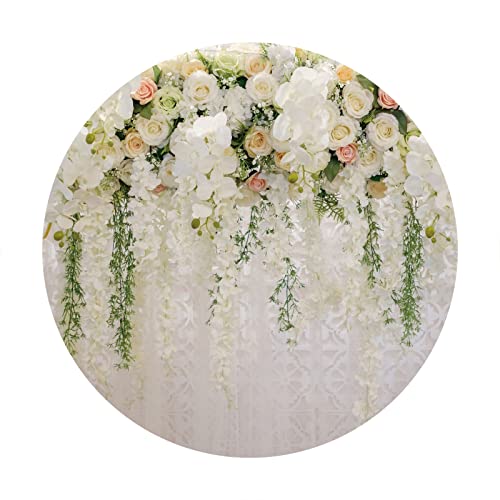Renaiss 7x7ft White Flowers Round Backdrop Cover for Photoshoot Man Woman Portrait Rose Floral Wall Circle Photography Background Wedding Baby Shower Newborn Birthday Party Decor Photo Booth Props - Image 4