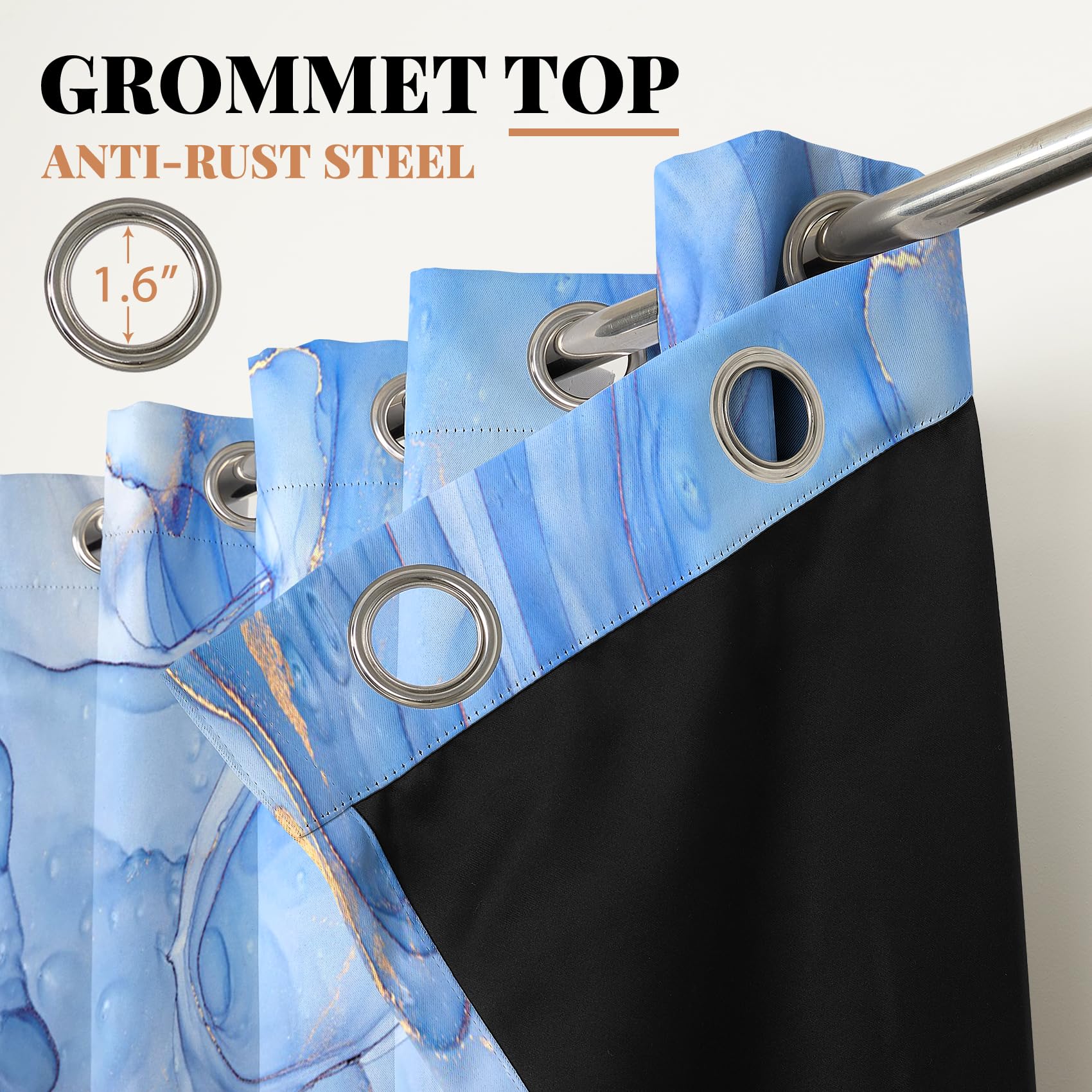 Renaiss Blue Marble Blackout Curtains, Light Blue Liquid Art Thermal Insulated Bedroom Window Curtains, Modern Luxury Marble Texture Window Drapes for Living Room, 42W x 84L 2 Panels Set - Image 4