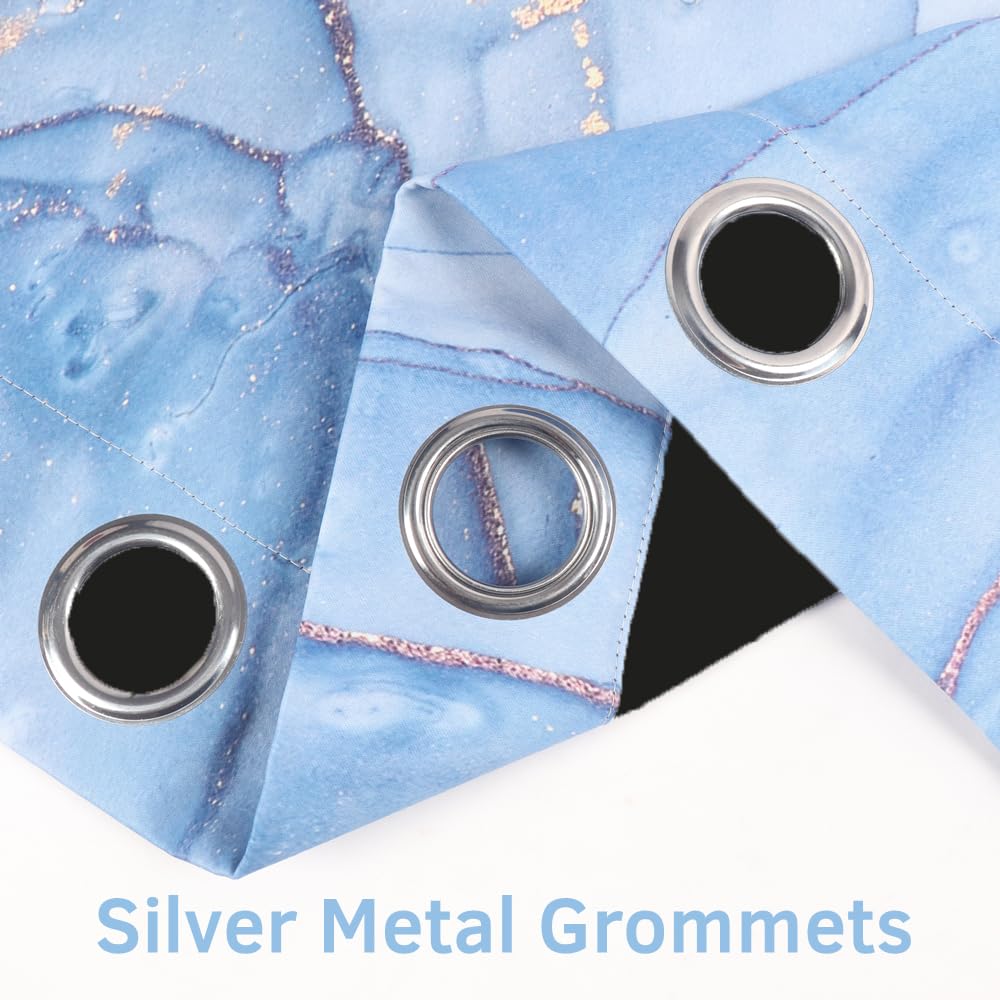 Renaiss Blue Marble Blackout Curtains, Light Blue Liquid Art Thermal Insulated Bedroom Window Curtains, Modern Luxury Marble Texture Window Drapes for Living Room, 42W x 84L 2 Panels Set - Image 7