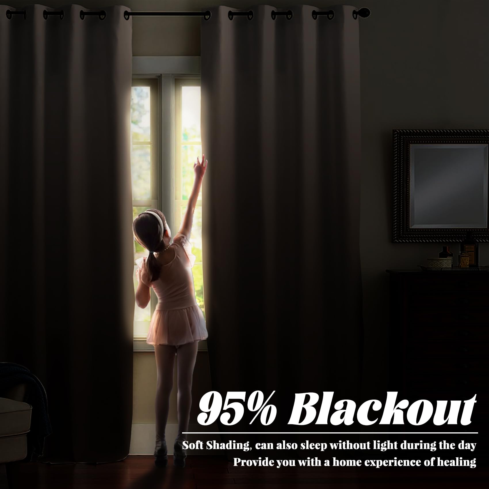 Renaiss Brown Ombre Blackout Curtains, Gradient Color Thermal Insulated Window Curtain for Living Room, Polyester Grommet Top Window Drapes for Bedroom (42W x 84L / 2 Panels Per Set) - Image 3