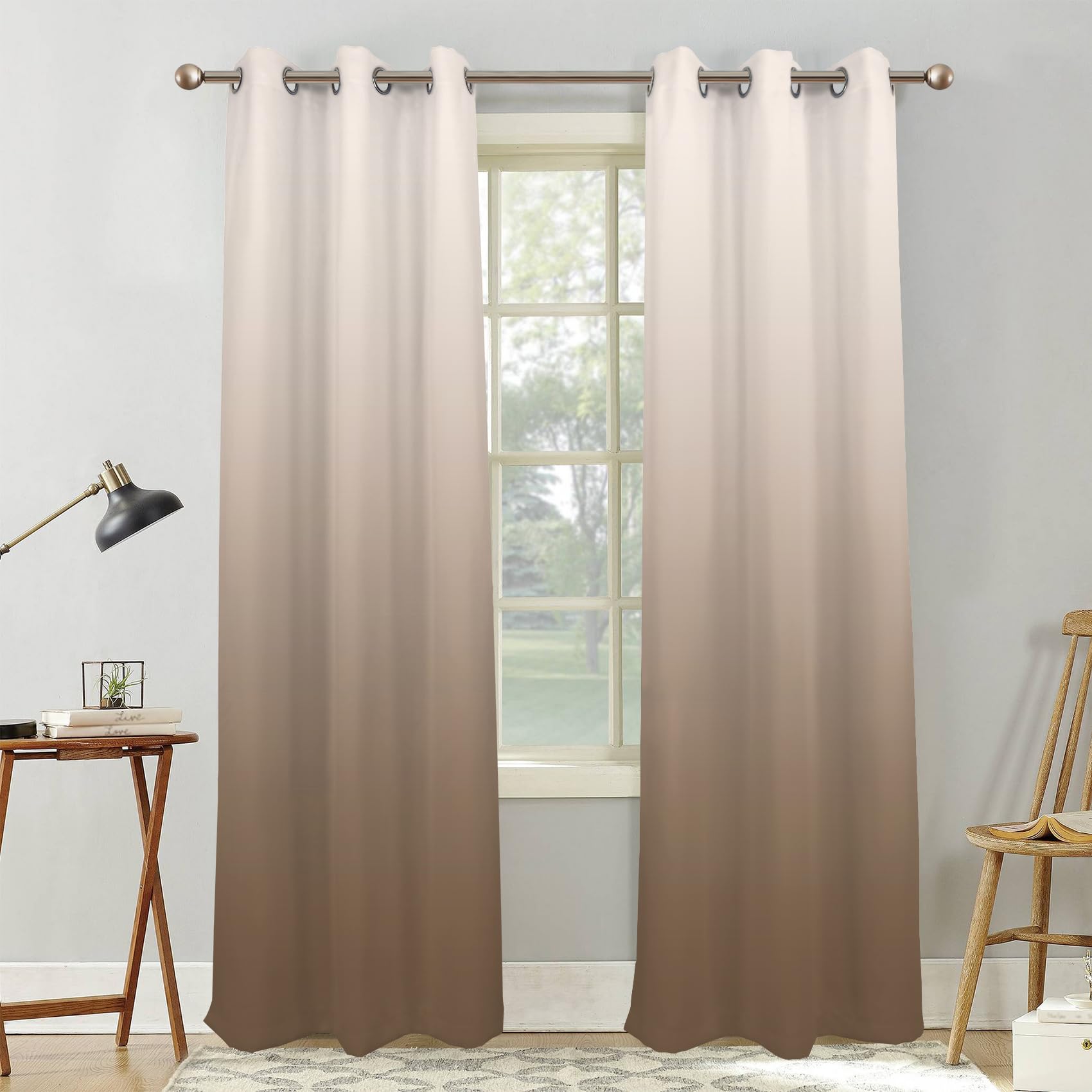 Renaiss Brown Ombre Blackout Curtains, Gradient Color Thermal Insulated Window Curtain for Living Room, Polyester Grommet Top Window Drapes for Bedroom (42W x 84L / 2 Panels Per Set) - Image 8
