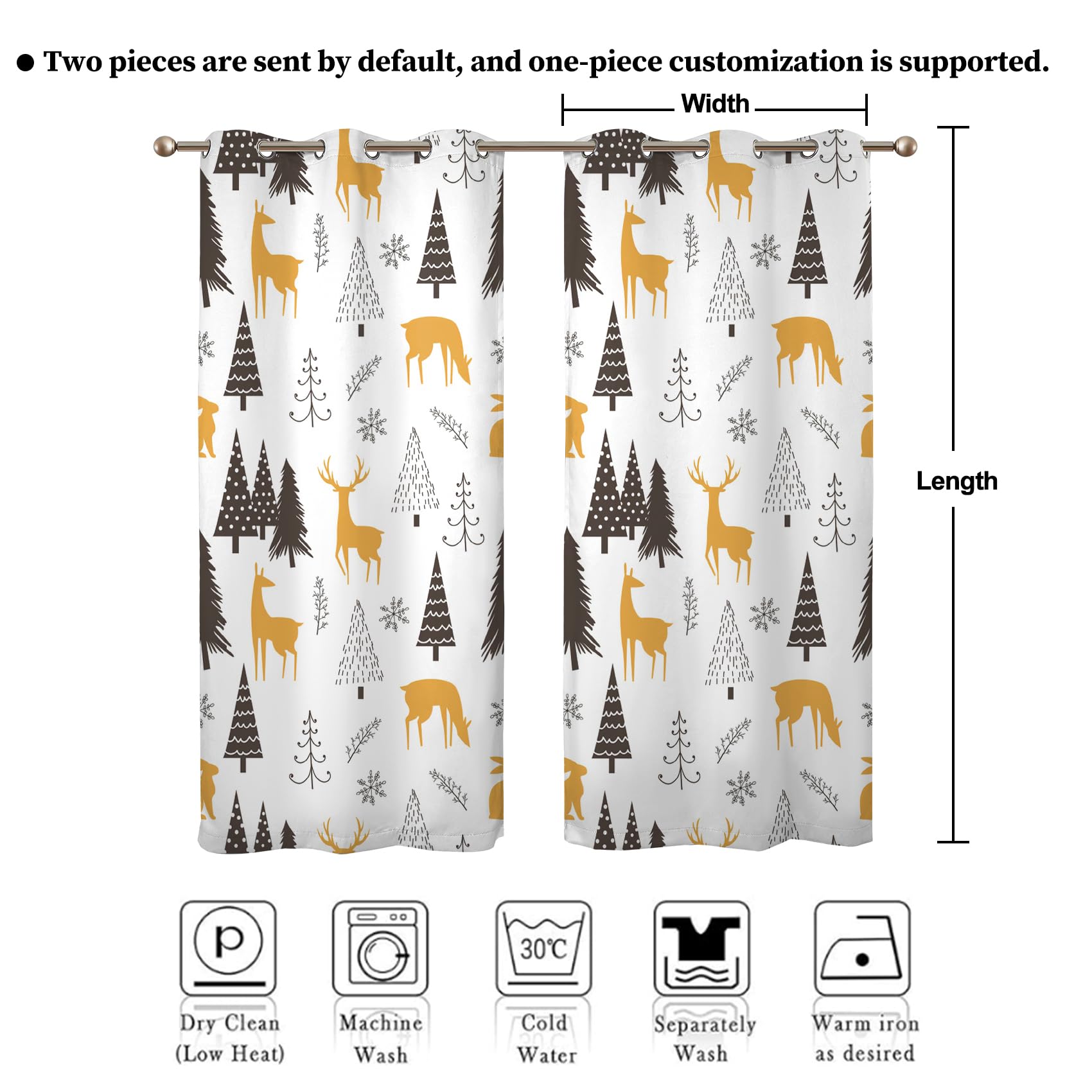 Renaiss Christmas Forest Blackout Curtains Black Pine Tree Gold Deers Rabbits Bedroom Window Curtains Nature Fir Forest Window Drapes for Living Room 53x96 inch Set of 2 Panels - Image 7