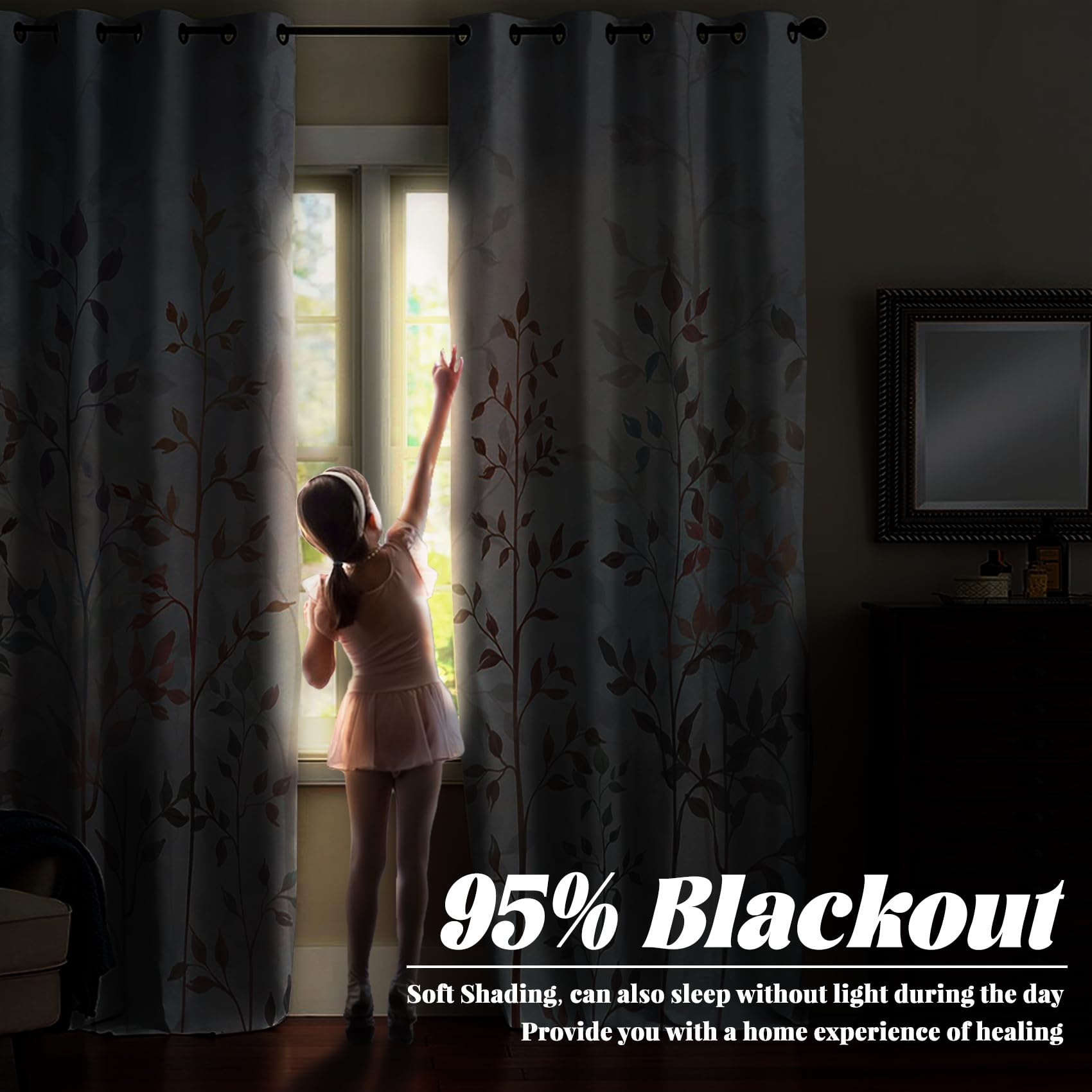 Renaiss Elegant Leaf Vine Printed Curtains 84 Inch Long for Living Room 2 Panels with Grommet Unique Pastel Living Room Curtains Thermal Insulated Bedroom Curtains Drapes Window Treatment - Image 3