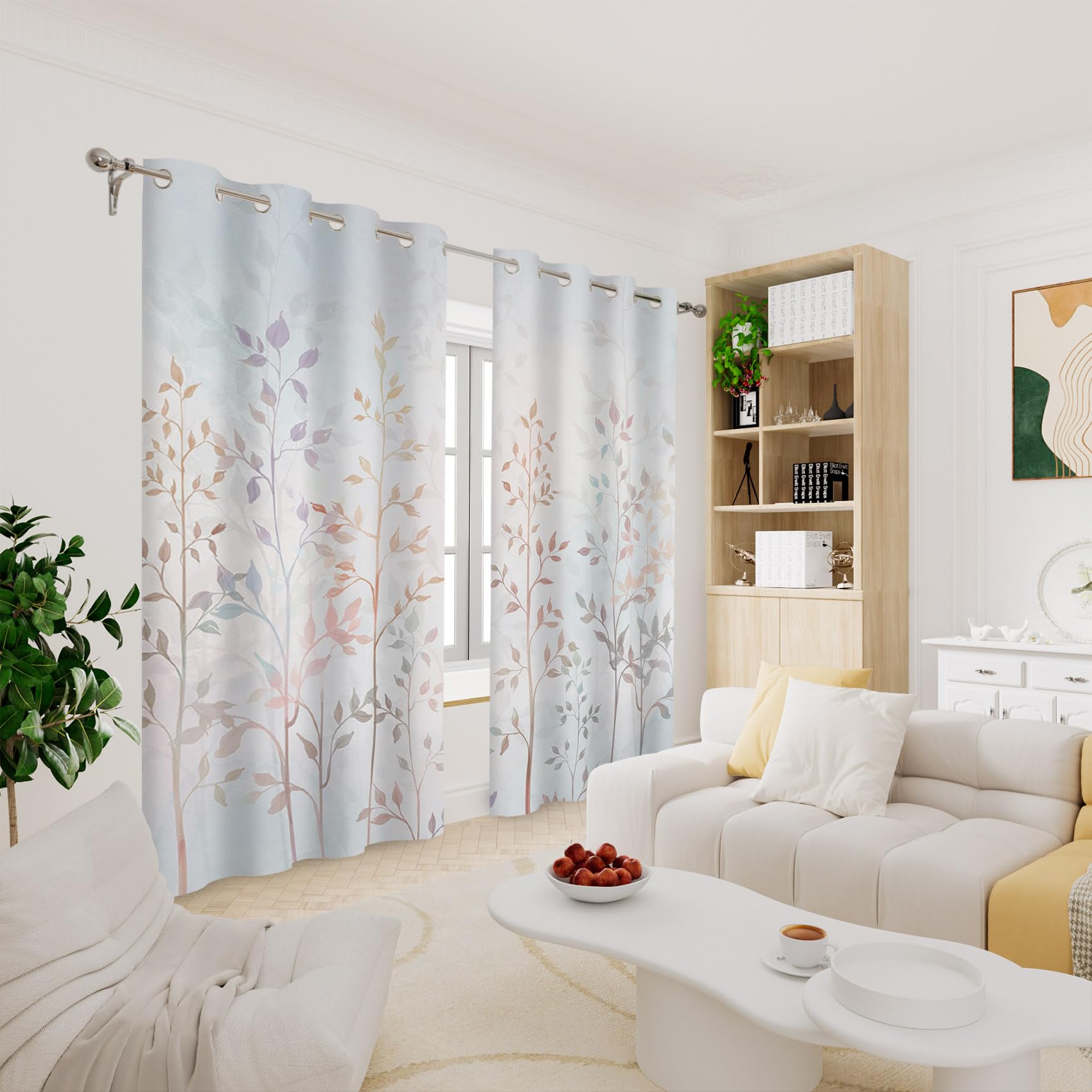 Renaiss Elegant Leaf Vine Printed Curtains 84 Inch Long for Living Room 2 Panels with Grommet Unique Pastel Living Room Curtains Thermal Insulated Bedroom Curtains Drapes Window Treatment - Image 4