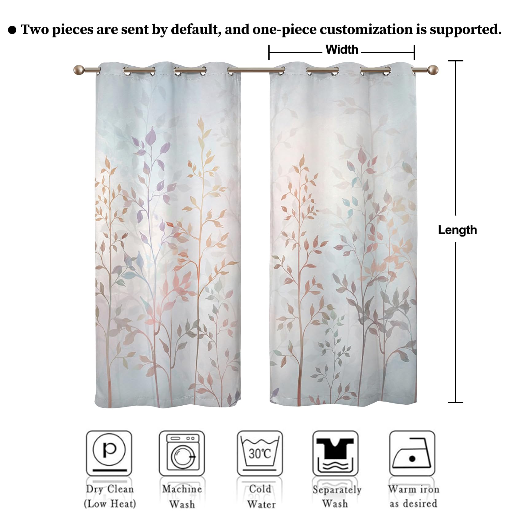 Renaiss Elegant Leaf Vine Printed Curtains 84 Inch Long for Living Room 2 Panels with Grommet Unique Pastel Living Room Curtains Thermal Insulated Bedroom Curtains Drapes Window Treatment - Image 6
