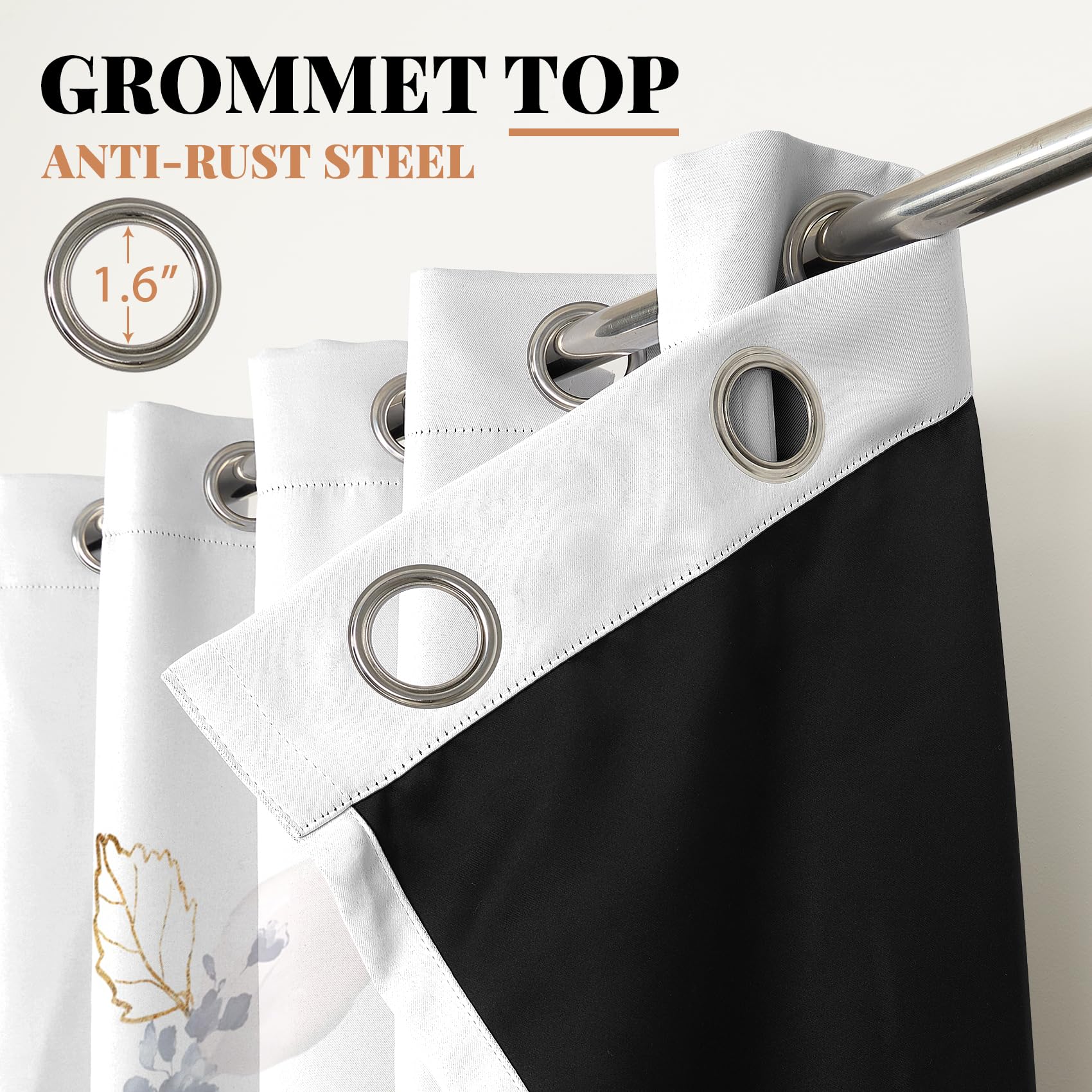 Renaiss Floral Blackout Curtains Watercolor Gray Blue and Red Peony Flower Bloossom Thermal Insulated Window Drapes for Bedroom 42W x 84L inches 2 Panel Set Window Curtains for Living Room - Image 6