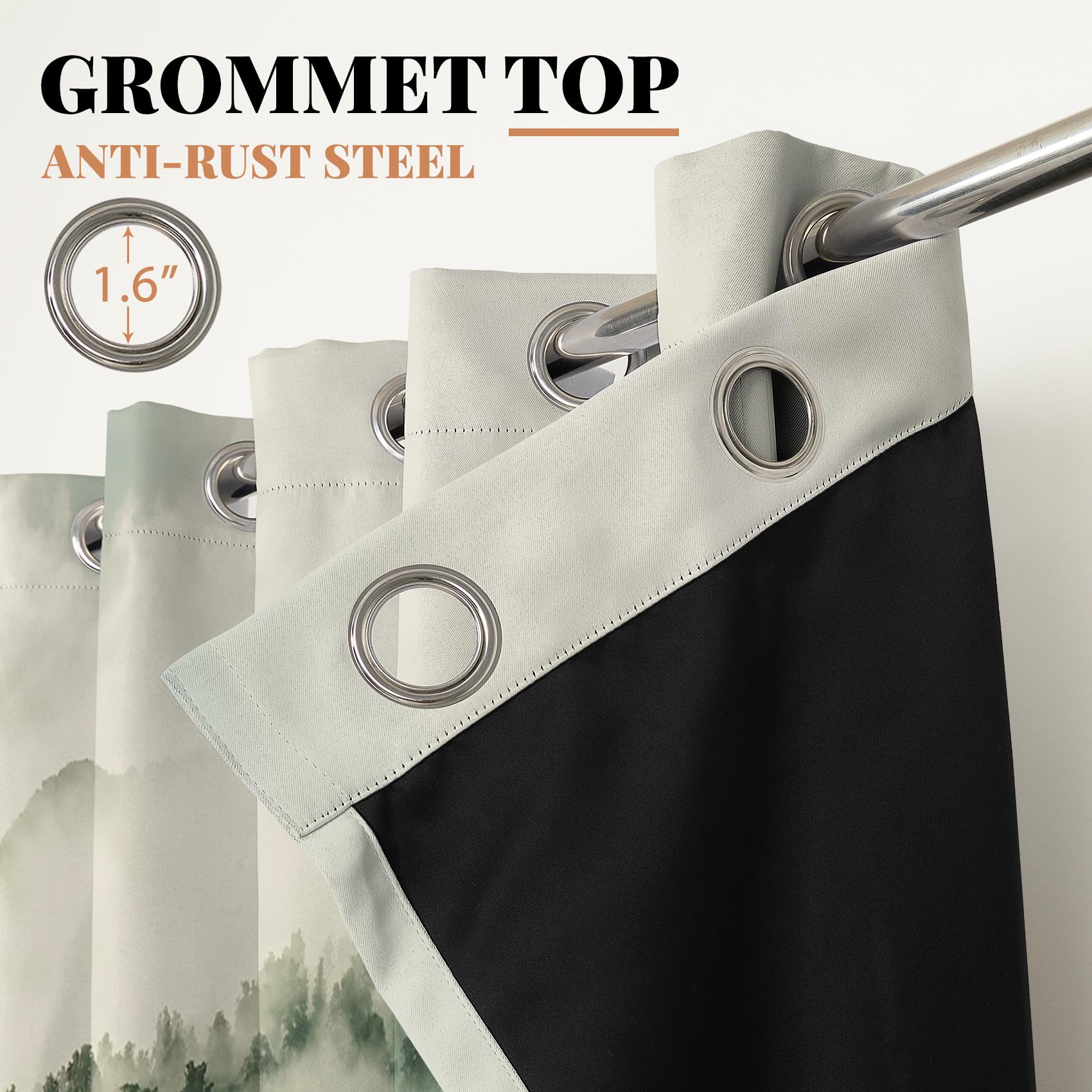 Renaiss Foggy Forest Blackout Curtains, Misty Mountain Mystric Forest Thermal Insulated Curtains for Bedroom Natural Grommet Window Drapes for Kitchen 29W x 55L inches 2 Panels Set - Image 6