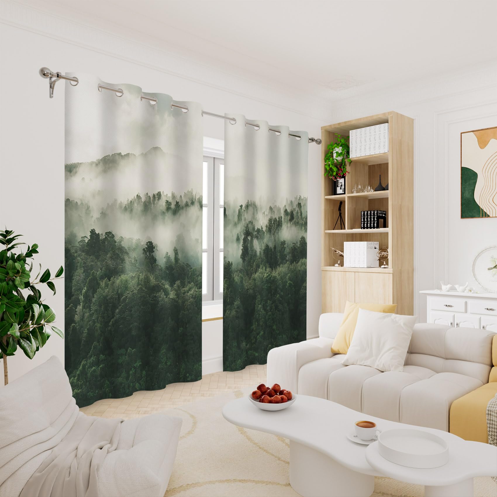 Renaiss Foggy Forest Blackout Curtains, Misty Mountain Mystric Forest Thermal Insulated Curtains for Bedroom Natural Grommet Window Drapes for Kitchen 29W x 55L inches 2 Panels Set - Image 7