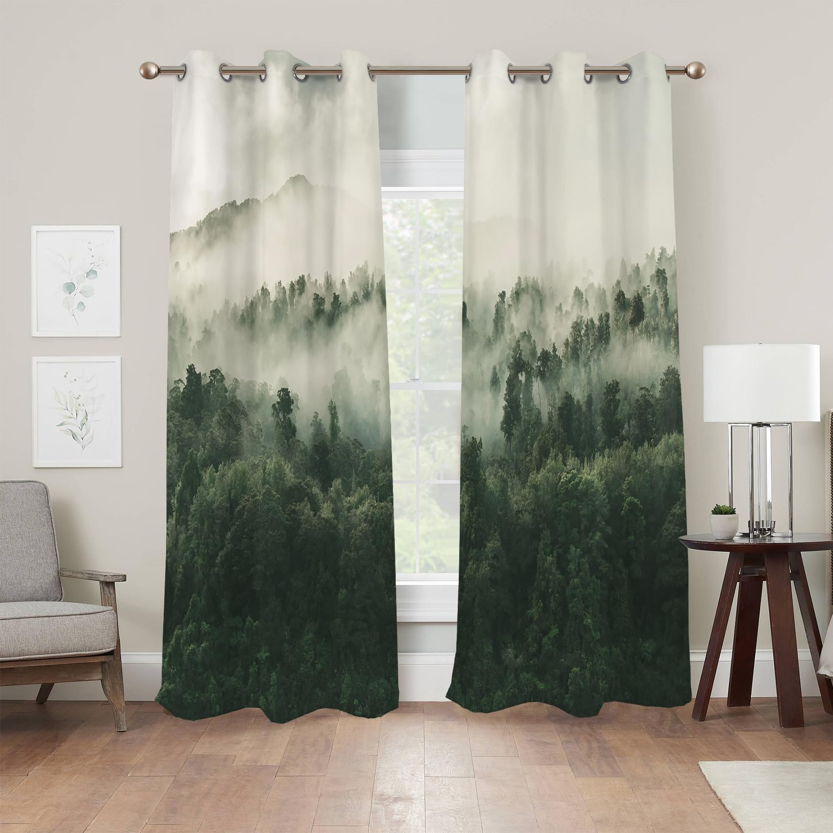 Renaiss Foggy Forest Blackout Curtains, Misty Mountain Mystric Forest Thermal Insulated Curtains for Bedroom Natural Grommet Window Drapes for Kitchen 29W x 55L inches 2 Panels Set - Image 8
