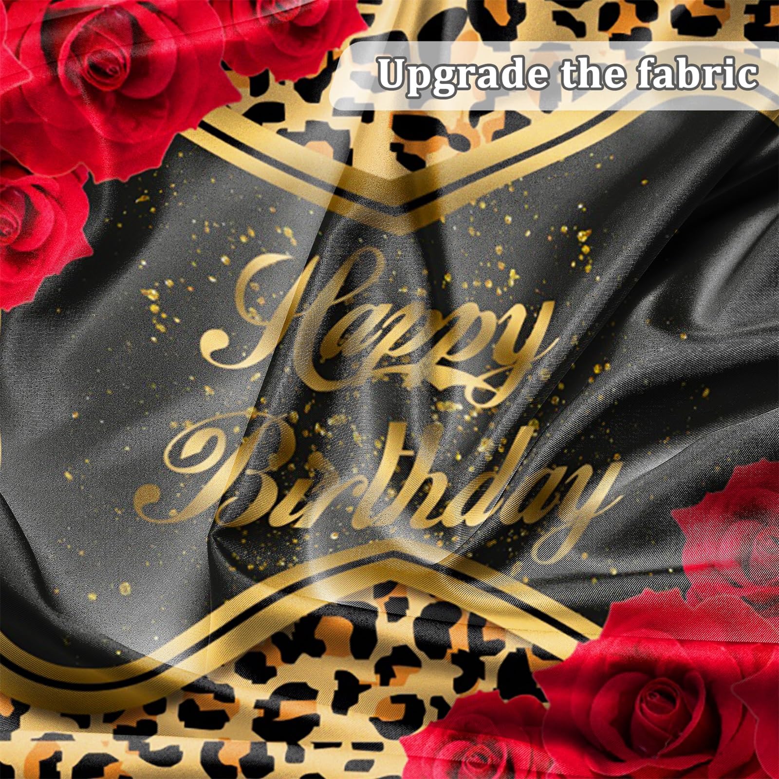 Renaiss Red Leopard Birthday Backdrop for Woman 7x5ft Fabric Red Rose Flowers Photography Background for Woman Leopard Print Birthday Party Decorations Photo Backdrops - Image 4