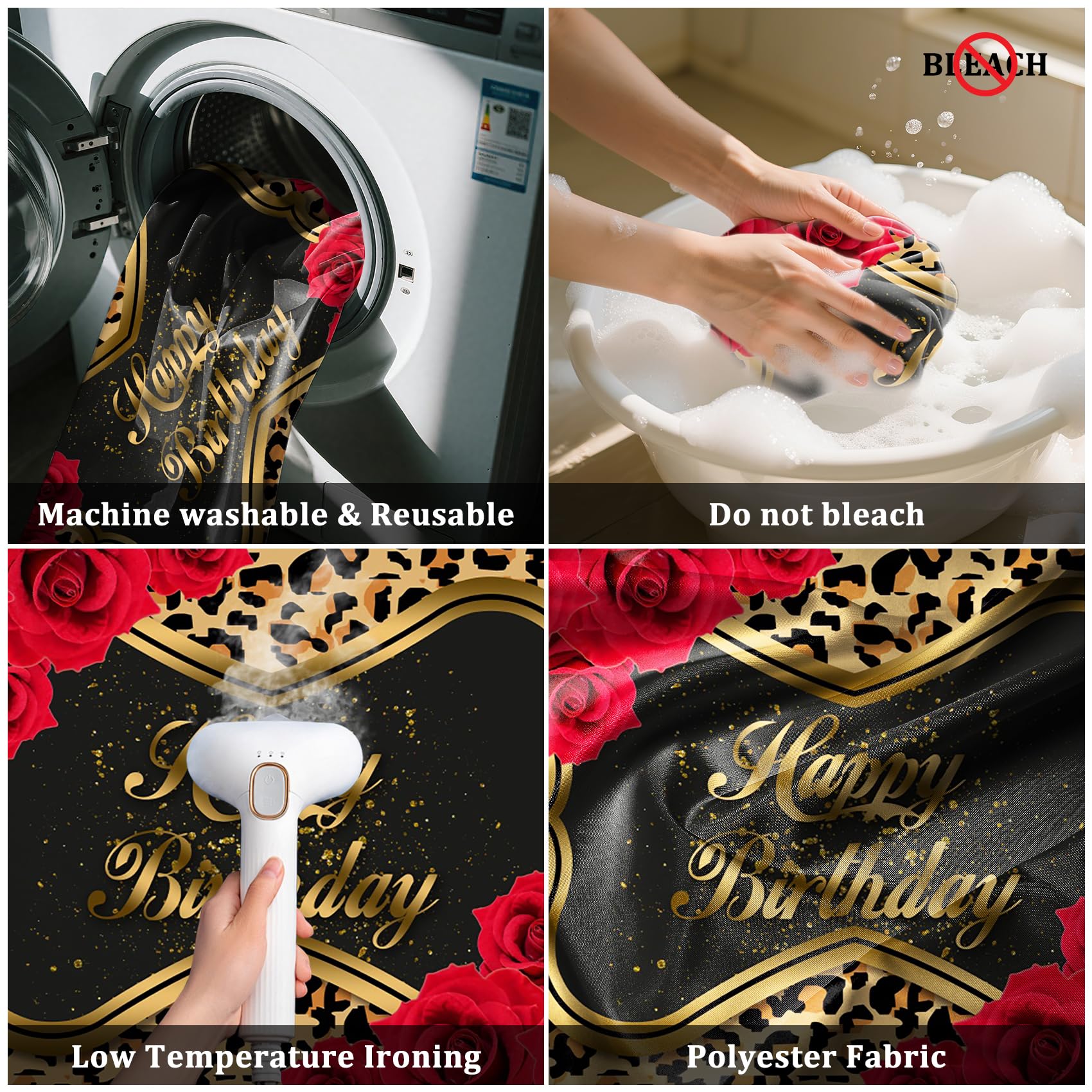 Renaiss Red Leopard Birthday Backdrop for Woman 7x5ft Fabric Red Rose Flowers Photography Background for Woman Leopard Print Birthday Party Decorations Photo Backdrops - Image 5