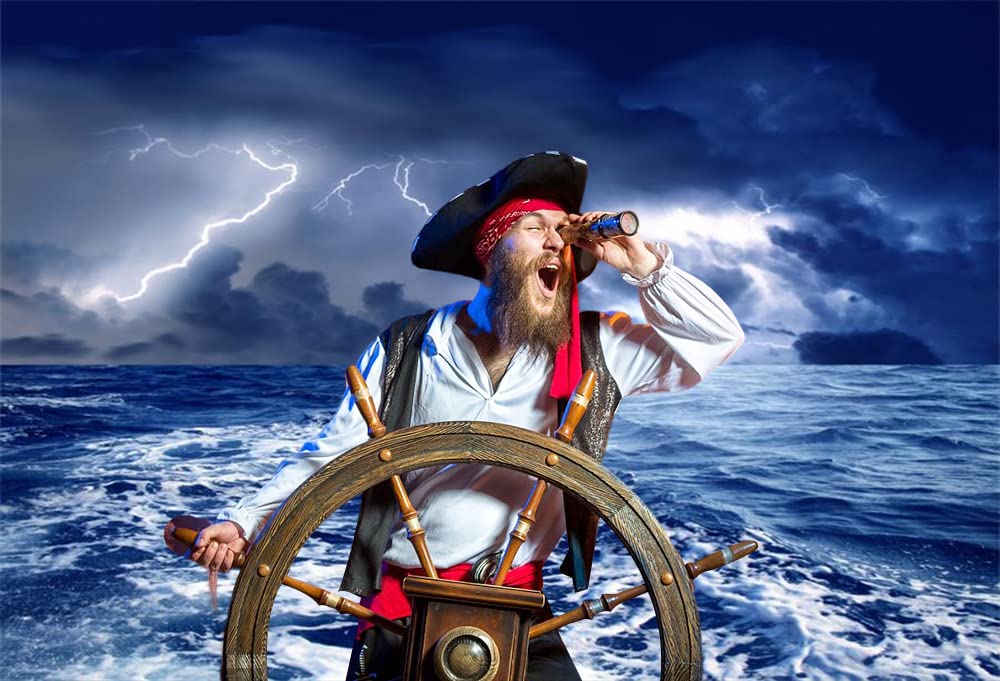 Renaiss Stormy Sea Backdrop for Photoshoot Adults Kids Portrait Dazzling Lightning Ocean Night Caribbean Sea Photography Background Birthday Nautical Pirate Themed Party Decor 7x5ft Photo Booth Props - Image 3