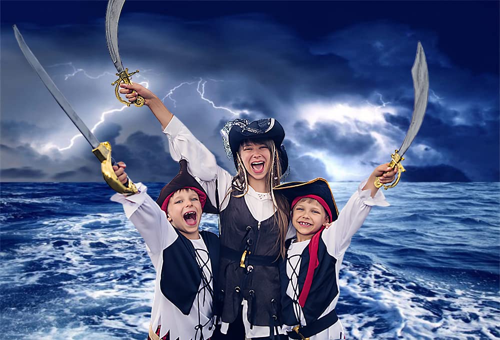 Renaiss Stormy Sea Backdrop for Photoshoot Adults Kids Portrait Dazzling Lightning Ocean Night Caribbean Sea Photography Background Birthday Nautical Pirate Themed Party Decor 7x5ft Photo Booth Props - Image 4