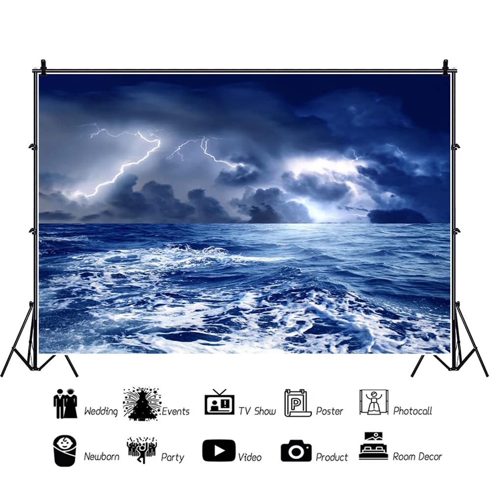 Renaiss Stormy Sea Backdrop for Photoshoot Adults Kids Portrait Dazzling Lightning Ocean Night Caribbean Sea Photography Background Birthday Nautical Pirate Themed Party Decor 7x5ft Photo Booth Props - Image 5