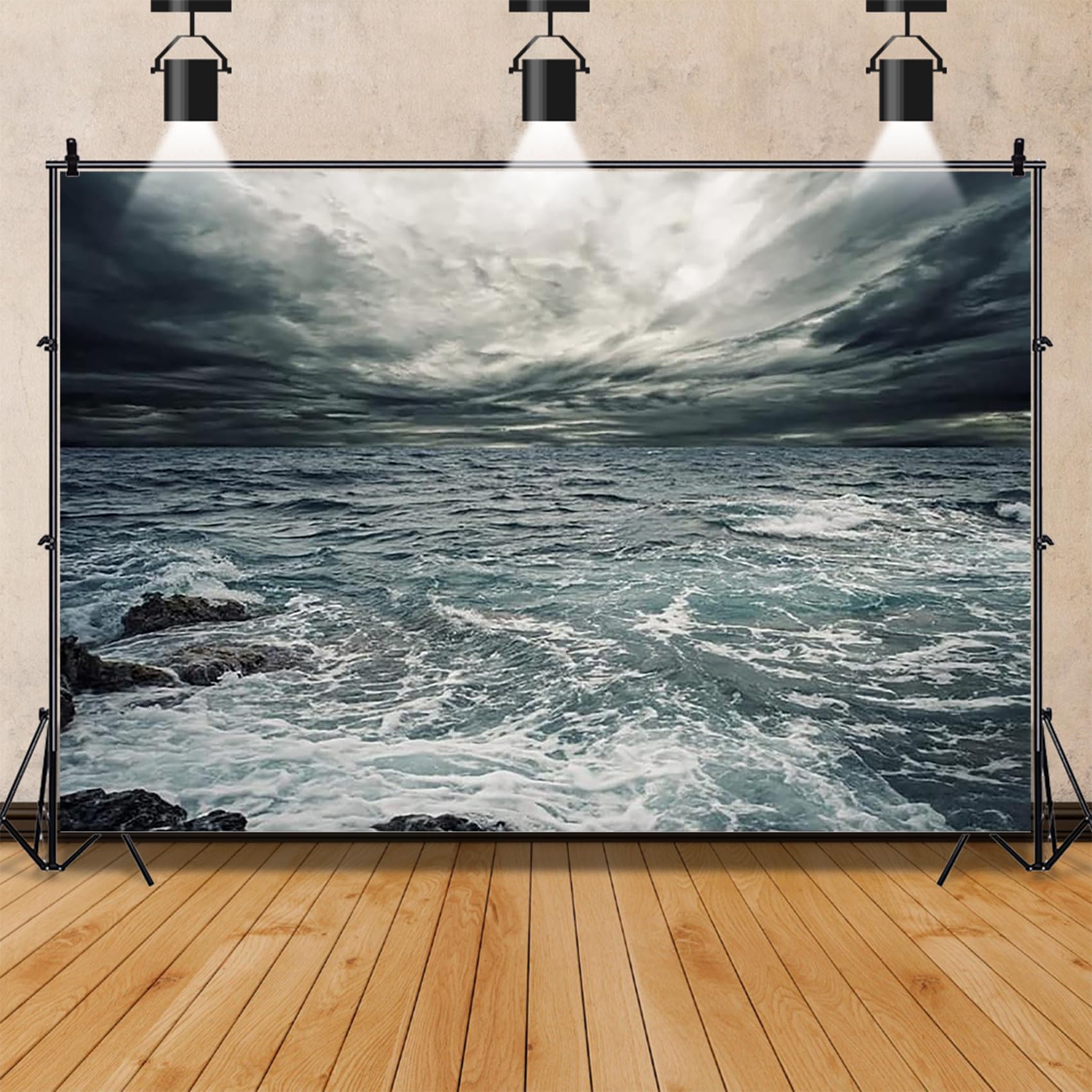 Renaiss Stormy Sea Backdrop for Photoshoot Adults Kids Portrait Marine Low Dark Clouds Waves Reef Misty Ocean Photography Background Nautical Pirate Themed Party Decors 10x8ft Banner Photo Booth Props - Image 4