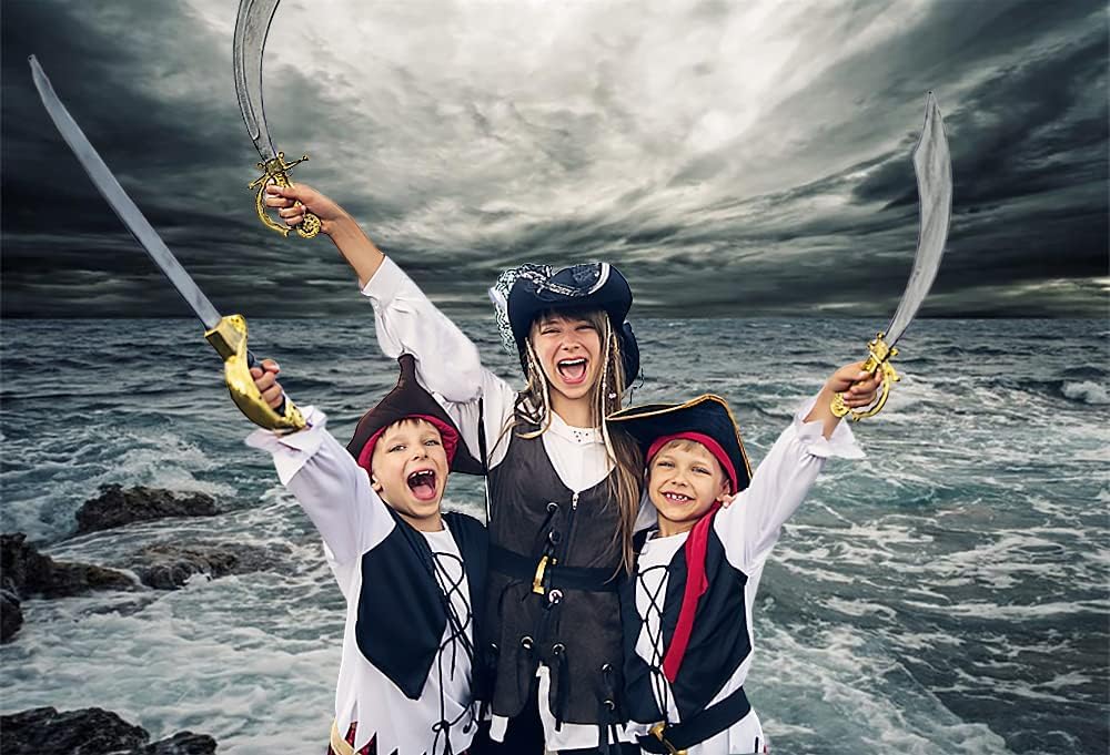 Renaiss Stormy Sea Backdrop for Photoshoot Adults Kids Portrait Marine Low Dark Clouds Waves Reef Misty Ocean Photography Background Nautical Pirate Themed Party Decors 10x8ft Banner Photo Booth Props - Image 6